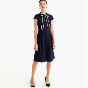NWT J.Crew Tie-Neck Navy Crepe Dress